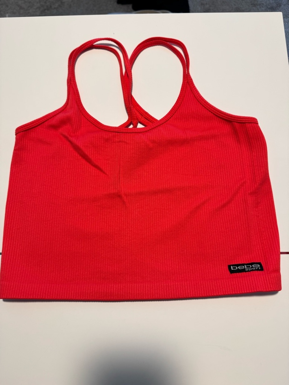 bebe sport Red Ribbed Strappy Sport Crop Top